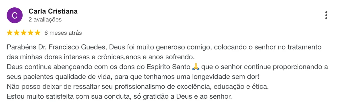 Avaliação de Carla Cristiana no Google