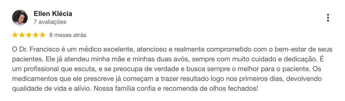 Avaliação de Ellen Klécia no Google