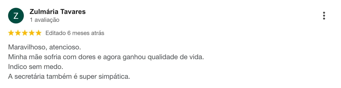 Avaliação de Zulmária Tavares no Google