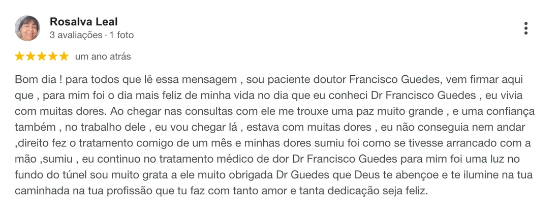 Avaliação de Rosalva Leal no Google